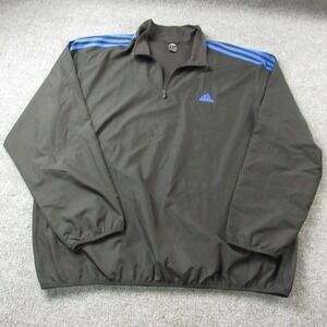 Adidas Jacket Mens 2XL Black Blue 1/4 Zip Windbreaker Pullover Lightweight Track